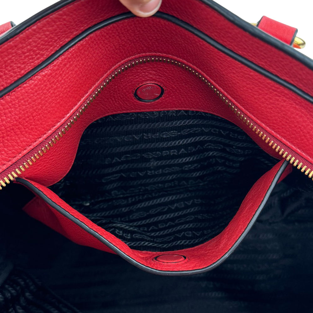 PRADA Vitello Red Leather Tote Bag LHQ810