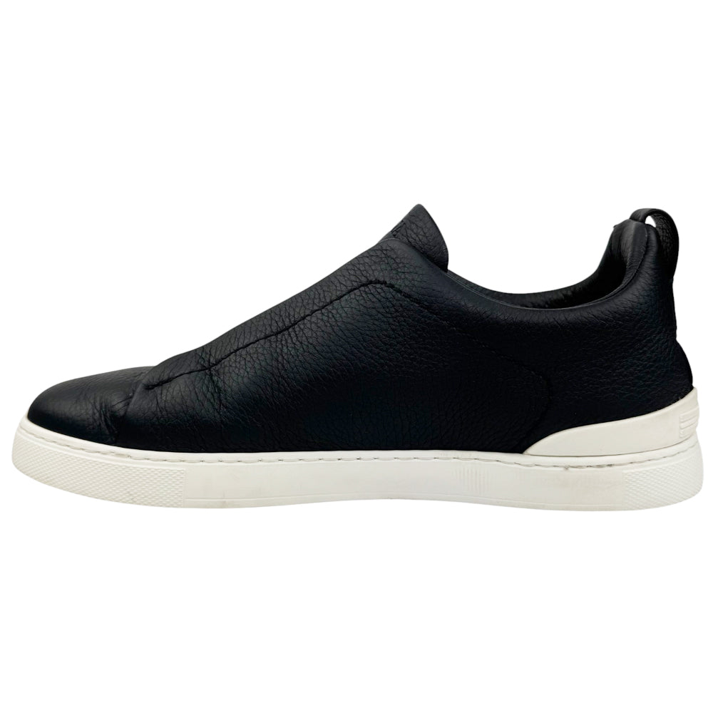 ZEGNA Navy Leather Triple Stitch Trainers Size 8 UK LHQ839