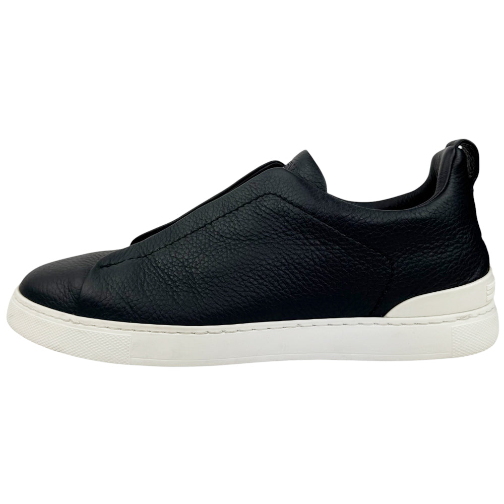 ZEGNA Navy Leather Triple Stitch Trainers Size 8 UK LHQ839