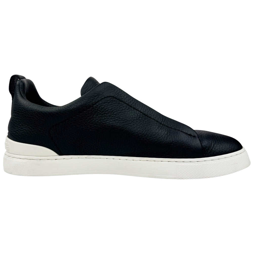ZEGNA Navy Leather Triple Stitch Trainers Size 8 UK LHQ839