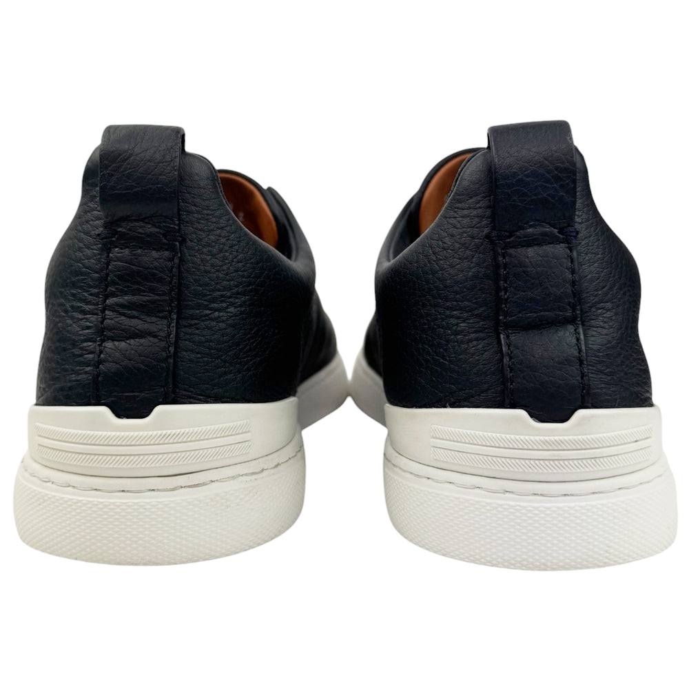 ZEGNA Navy Leather Triple Stitch Trainers Size 8 UK LHQ839