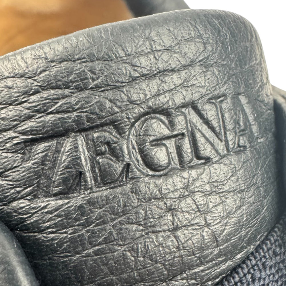 ZEGNA Navy Leather Triple Stitch Trainers Size 8 UK LHQ839