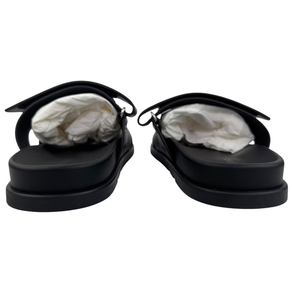 HERMES Chypre Black Leather Sandals Size UK LHQ840
