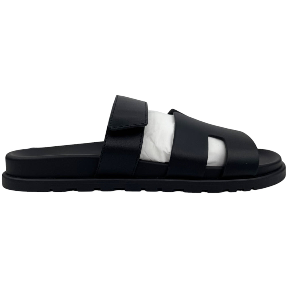 HERMES Chypre Black Leather Sandals Size UK LHQ840