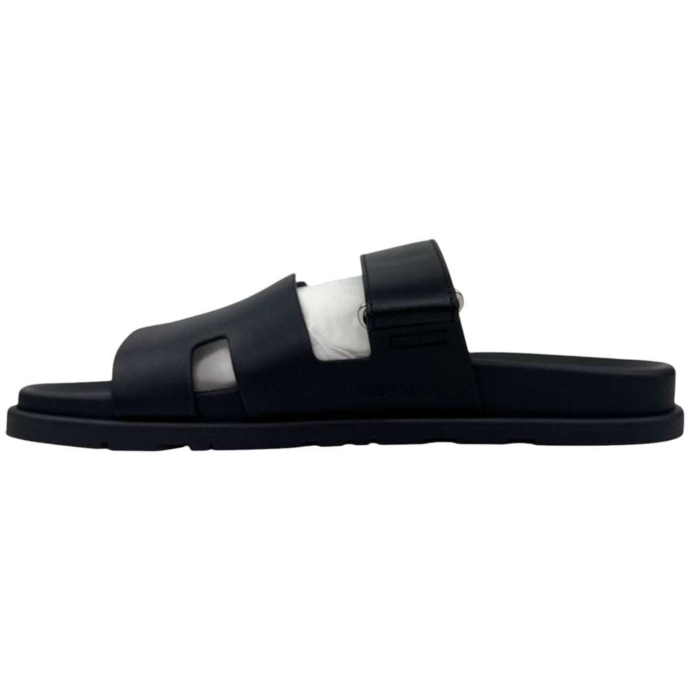 HERMES Chypre Black Leather Sandals Size UK LHQ840