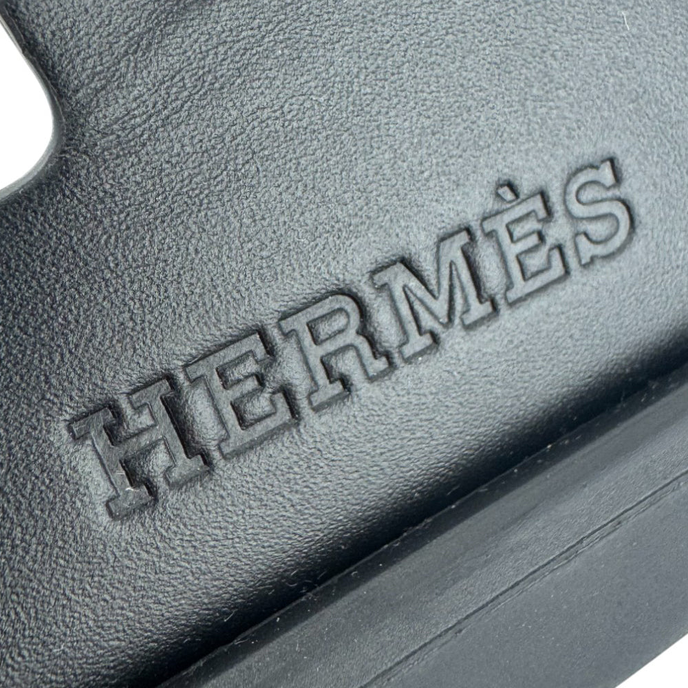HERMES Chypre Black Leather Sandals Size UK LHQ840
