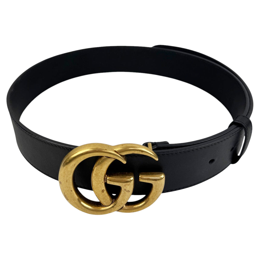 GUCCI Black Leather Gold Buckle Belt Size 80cm/32" LHQ843