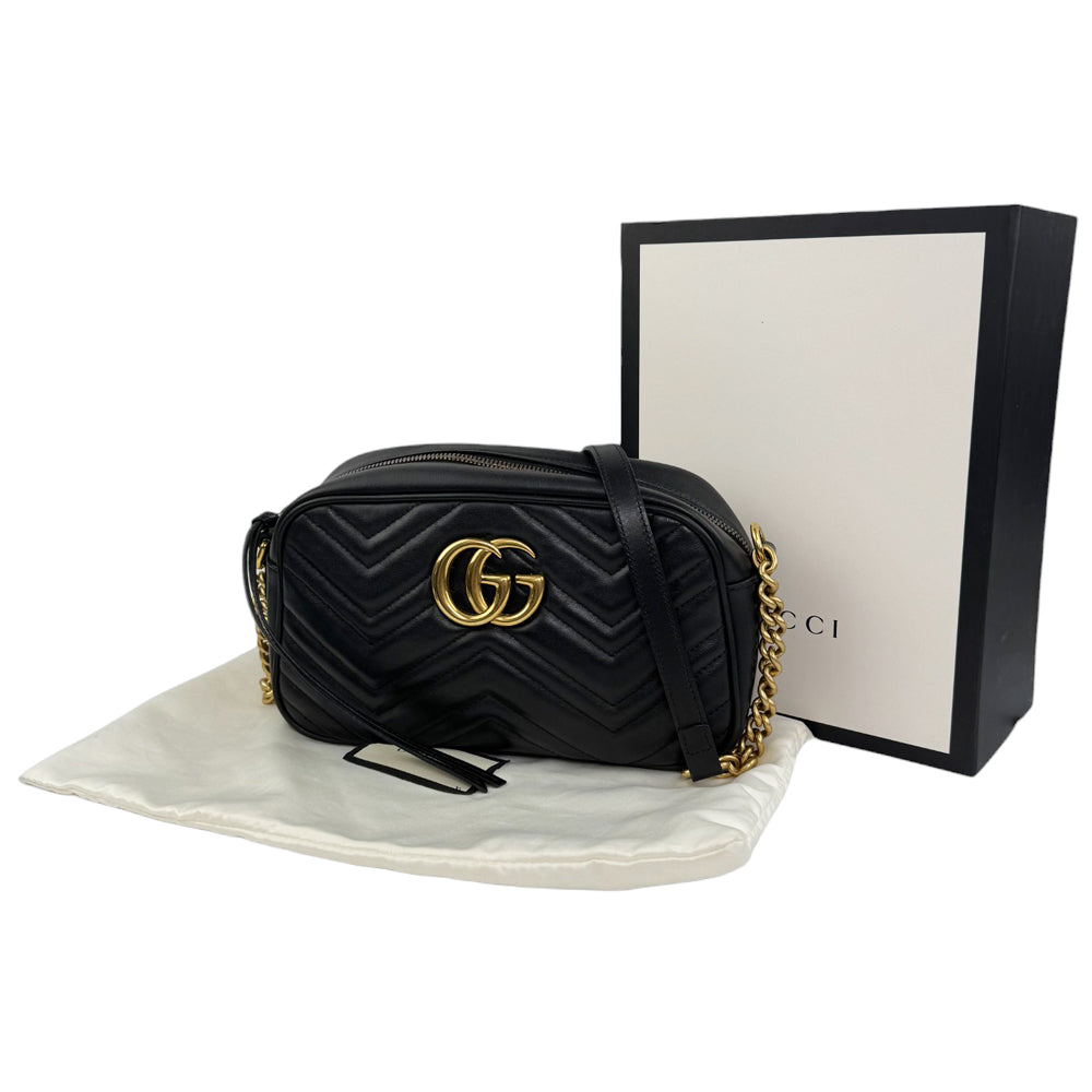 GUCCI GG Black Leather Marmont Chain Shoulder Bag LHQ844