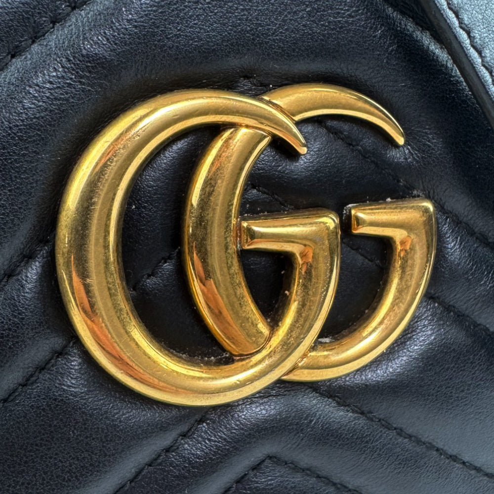 GUCCI GG Black Leather Marmont Chain Shoulder Bag LHQ844