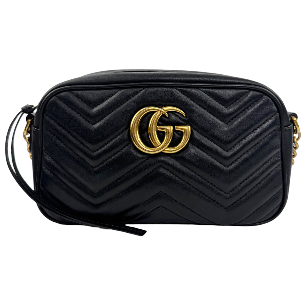 GUCCI GG Black Leather Marmont Chain Shoulder Bag LHQ844