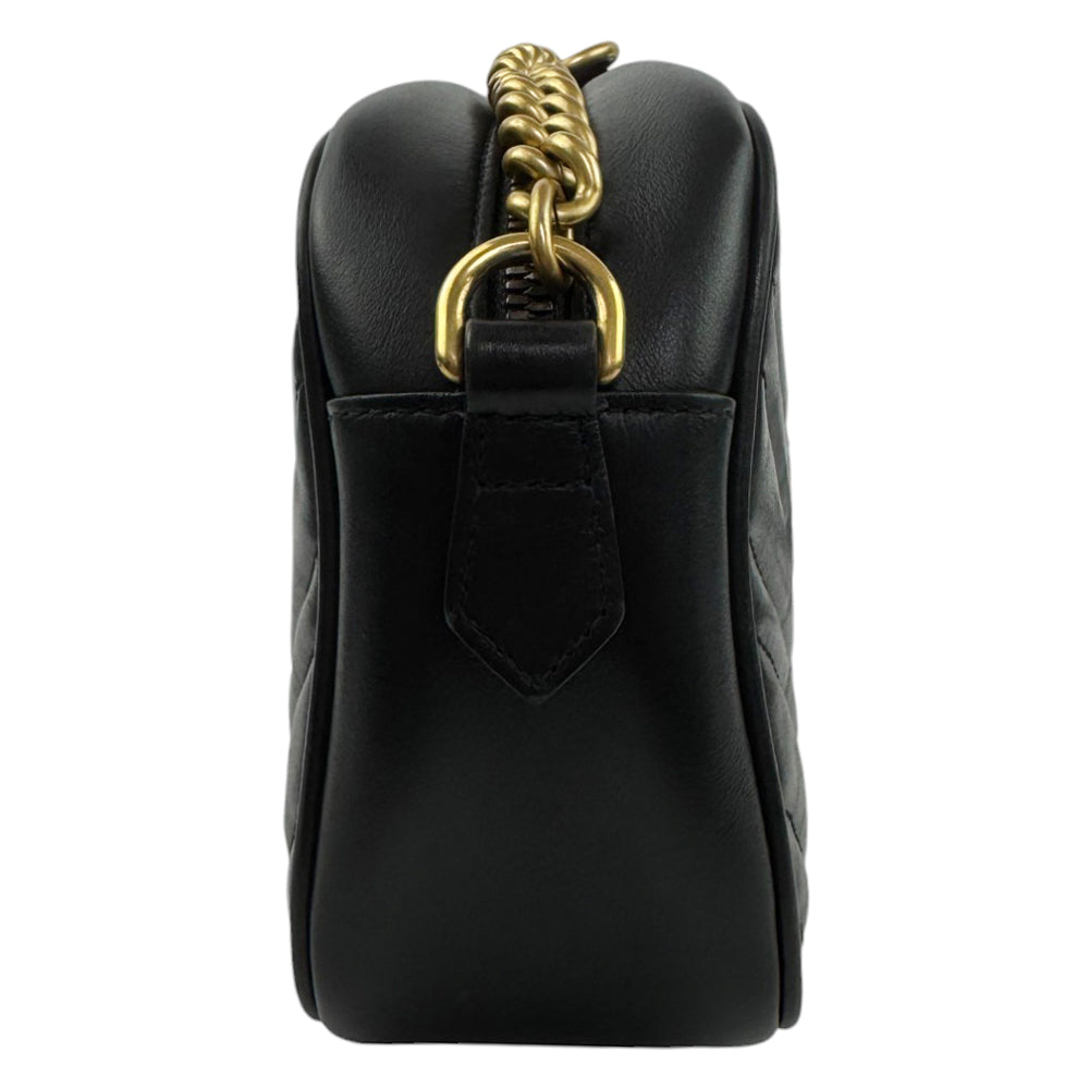 GUCCI GG Black Leather Marmont Chain Shoulder Bag LHQ844