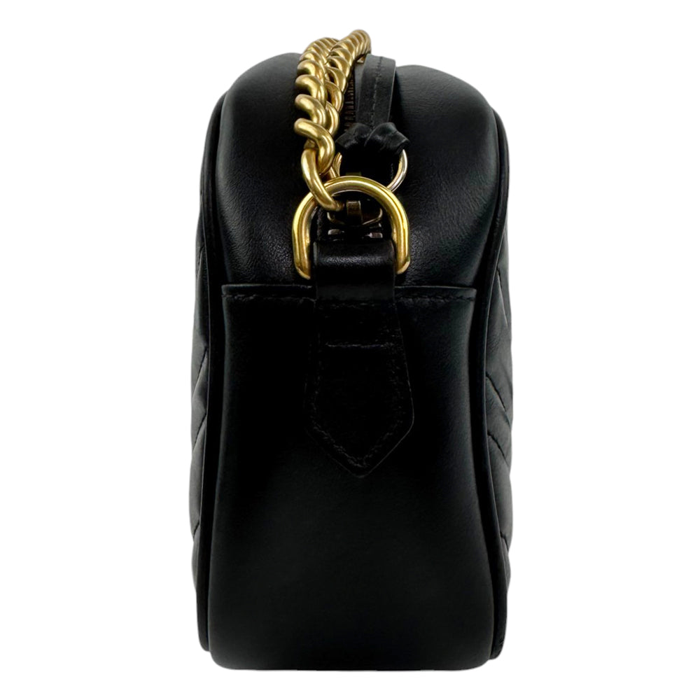 GUCCI GG Black Leather Marmont Chain Shoulder Bag LHQ844