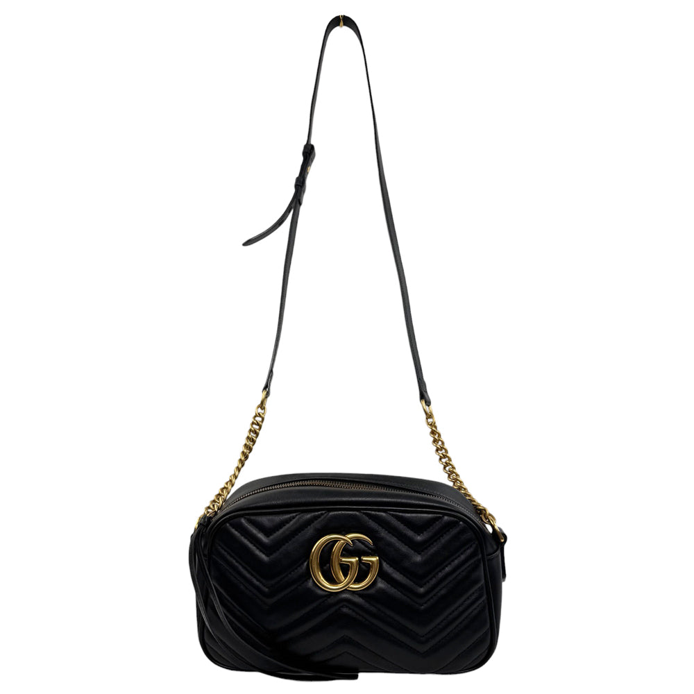 GUCCI GG Black Leather Marmont Chain Shoulder Bag LHQ844