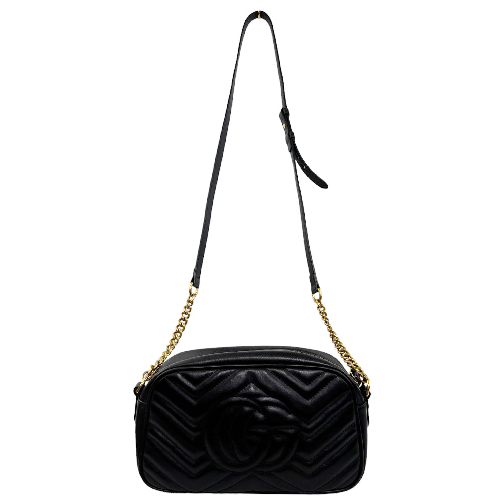 GUCCI GG Black Leather Marmont Chain Shoulder Bag LHQ844