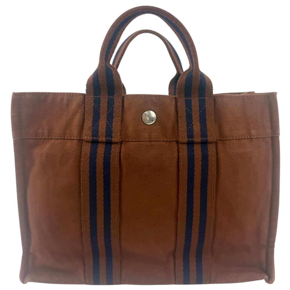 HERMES Fourre Tout Brown Canvas Tote Bag LHQ848