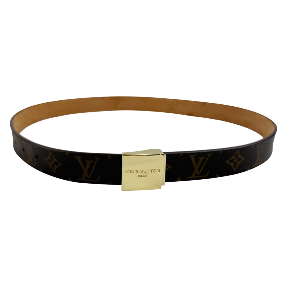 LOUIS VUITTON Monogram Santur Gold Buckle Belt Size 36" LHQ851