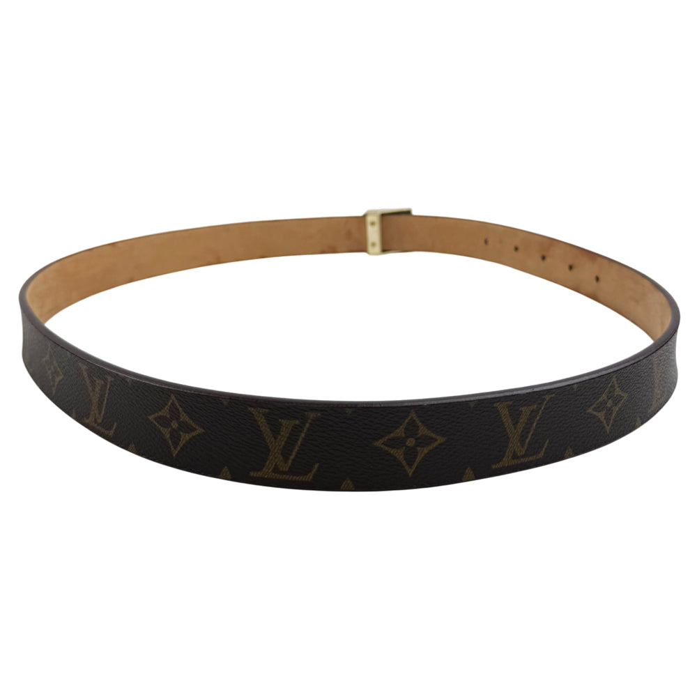 LOUIS VUITTON Monogram Santur Gold Buckle Belt Size 36" LHQ851