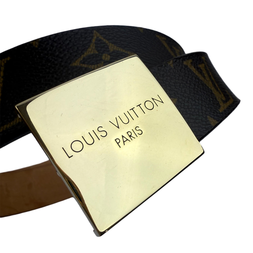 LOUIS VUITTON Monogram Santur Gold Buckle Belt Size 36" LHQ851