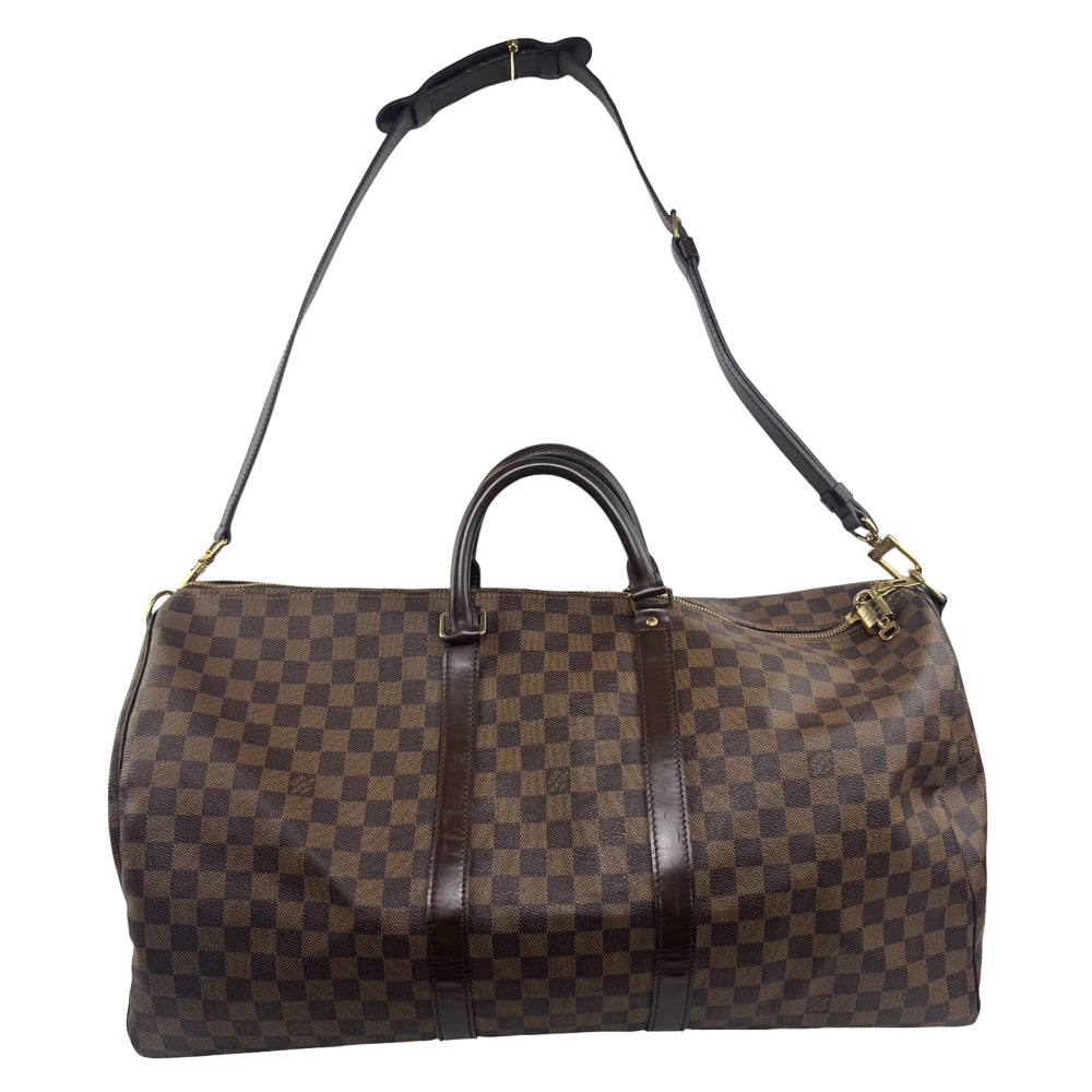 LOUIS VUITTON Damier Ebene Keepall 55 Bandouliere Duffel Bag LHQ858