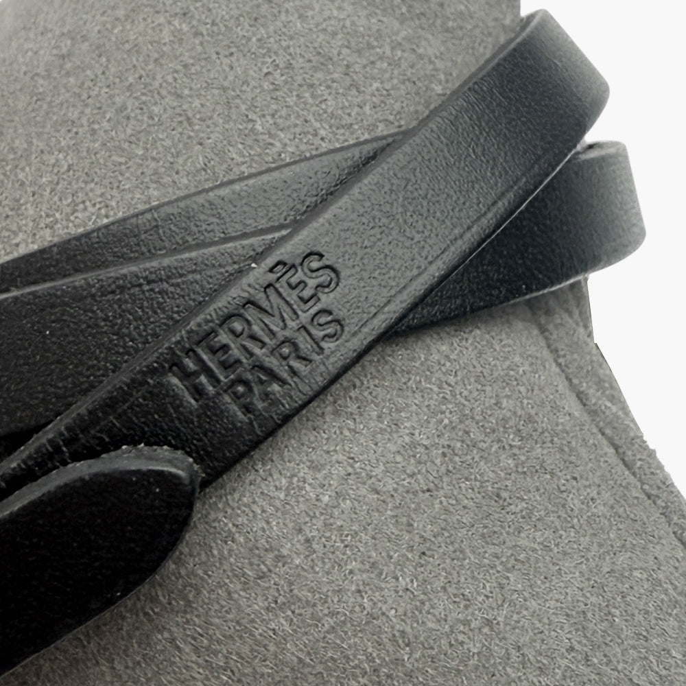 HERMES H Api Black Leather Wrap Around Bracelet LHQ866