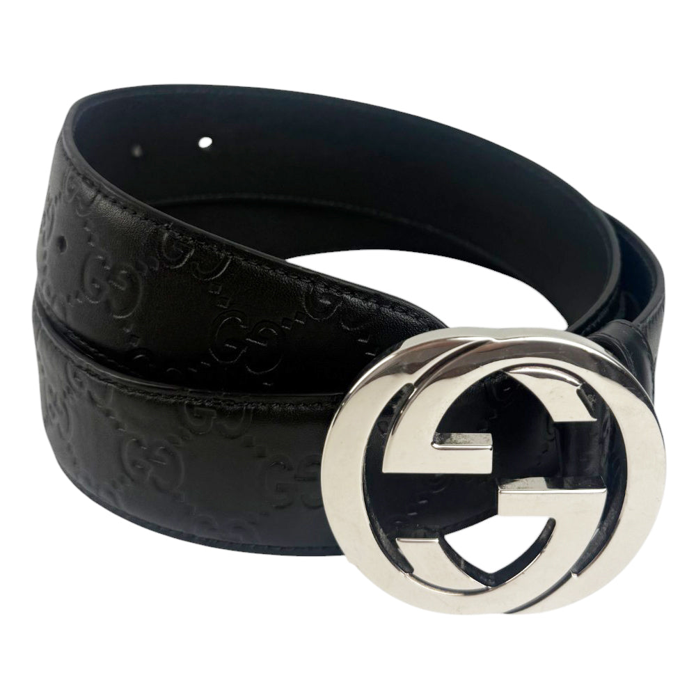 GUCCI GG Guccissima Black Leather Belt Size 32" LHQ887