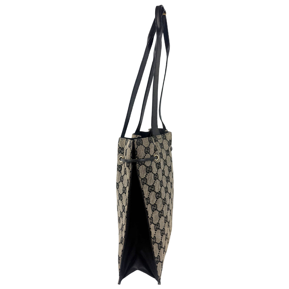 GUCCI GG Canvas Tote Brown Drawstring Shoulder Bag LHQ889