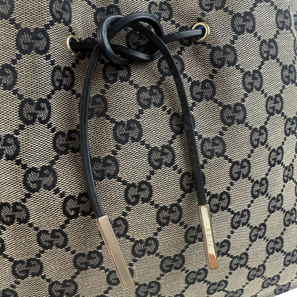 GUCCI GG Canvas Tote Brown Drawstring Shoulder Bag LHQ889