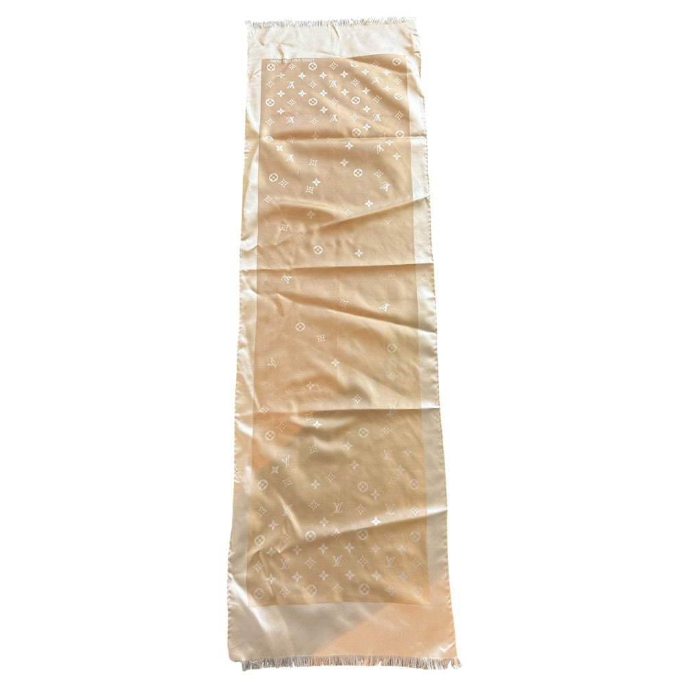 LOUIS VUITTON Cream Monogram Silk Scarf LHQ895