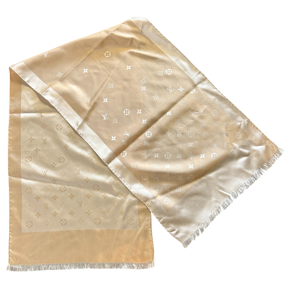 LOUIS VUITTON Cream Monogram Silk Scarf LHQ895