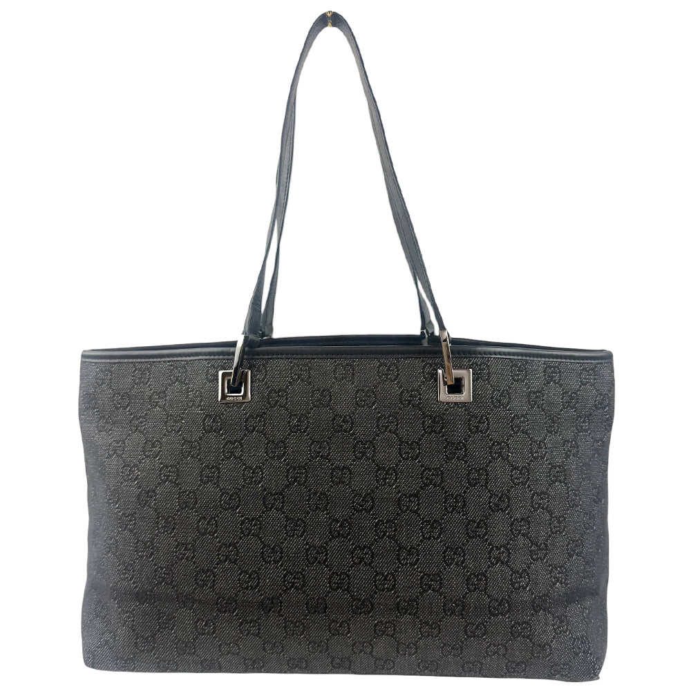 GUCCI GG Canvas Grey & Black Denim Shoulder Tote Bag LHQ899