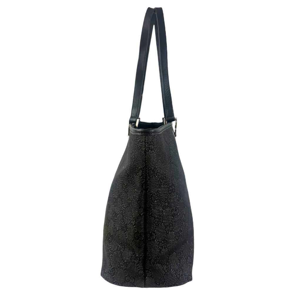 GUCCI GG Canvas Grey & Black Denim Shoulder Tote Bag LHQ899