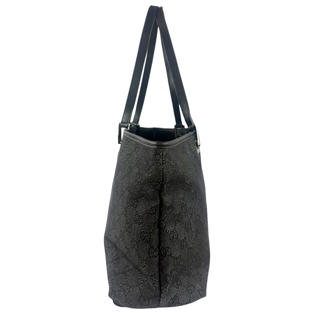 GUCCI GG Canvas Grey & Black Denim Shoulder Tote Bag LHQ899