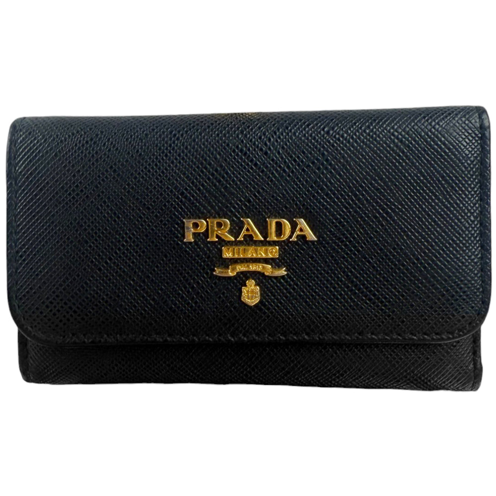 PRADA Saffiano Black 6 Key Holder LHQ902