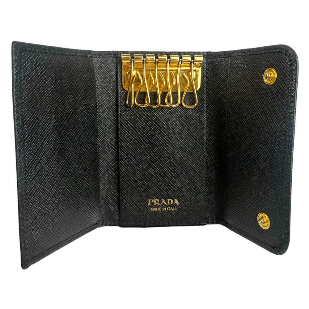 PRADA Saffiano Black 6 Key Holder LHQ902