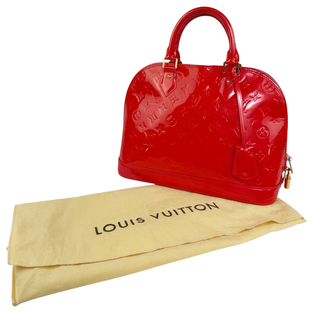 LOUIS VUITTON Vernis Red Patent Leather Alma PM Handbag LHQ904
