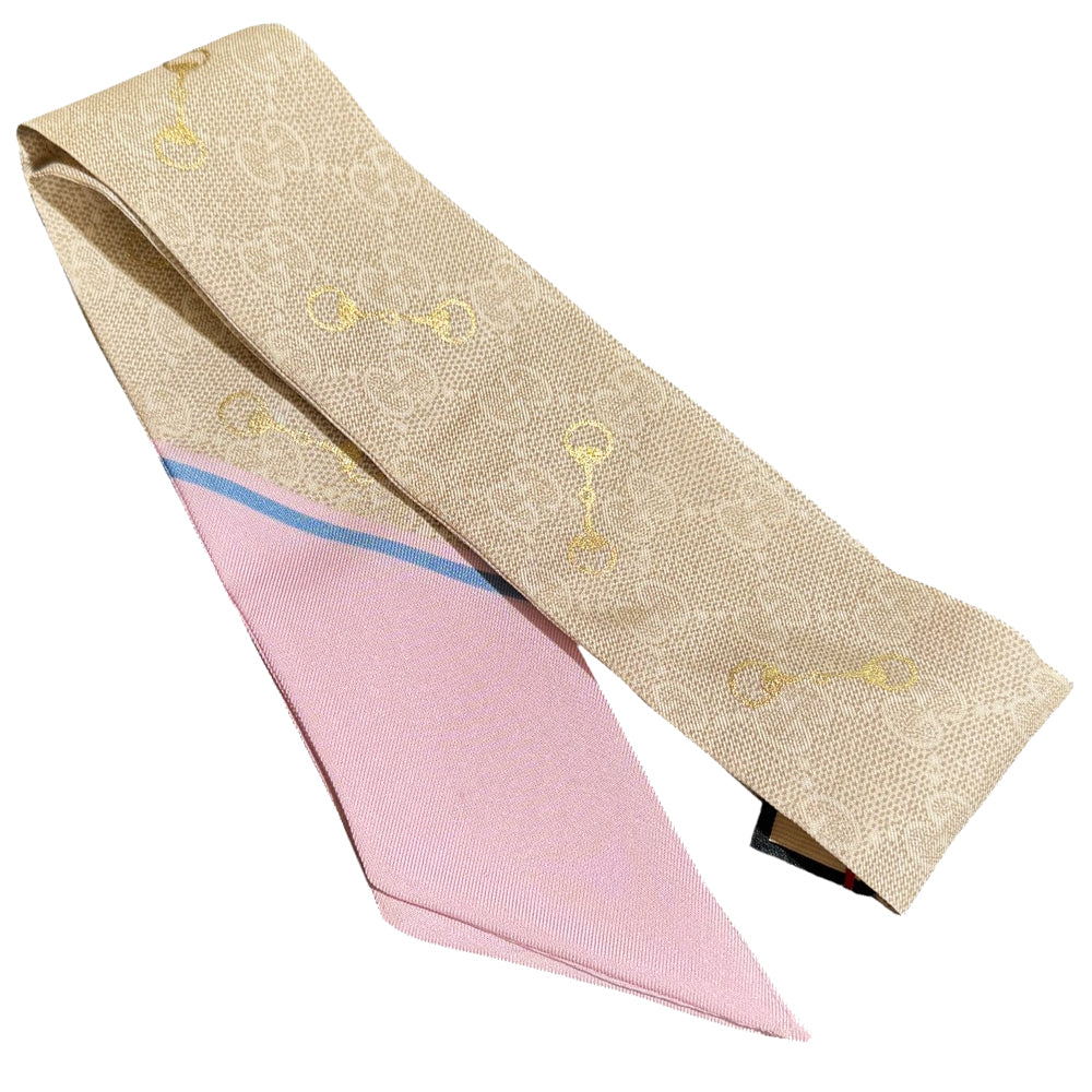 GUCCI Beige Horsebit & GG Pattern Twilly Scarf LHQ915