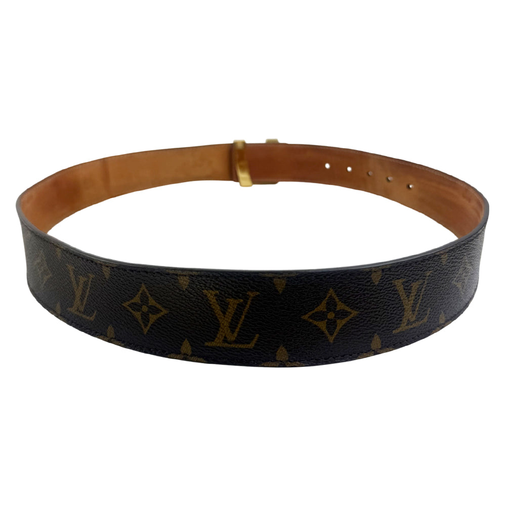 LOUIS VUITTON Monogram Santur LV Initials Leather Belt Size 34" LHQ928