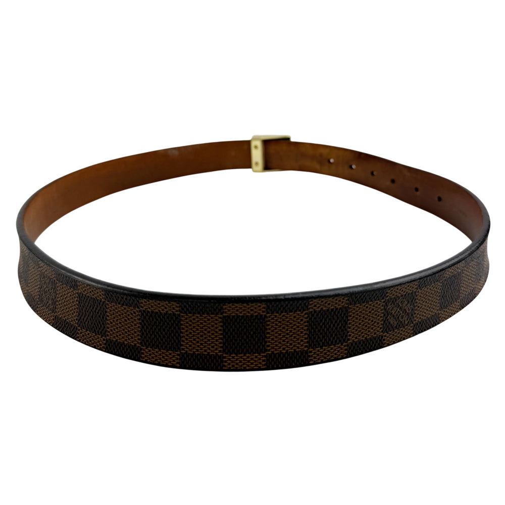 LOUIS VUITTON Damier Ebene Santur Carre Gold Buckle Belt Size 32" LHQ973