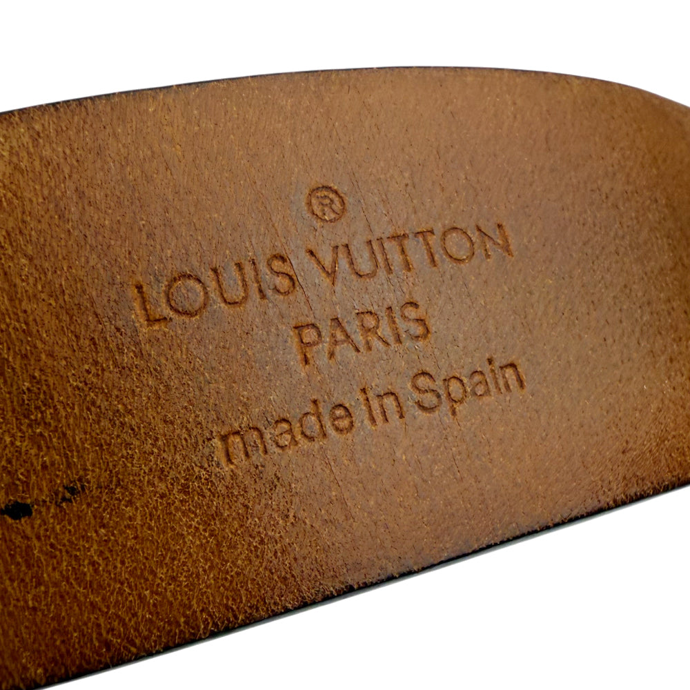 LOUIS VUITTON Damier Ebene Santur Carre Gold Buckle Belt Size 32" LHQ973