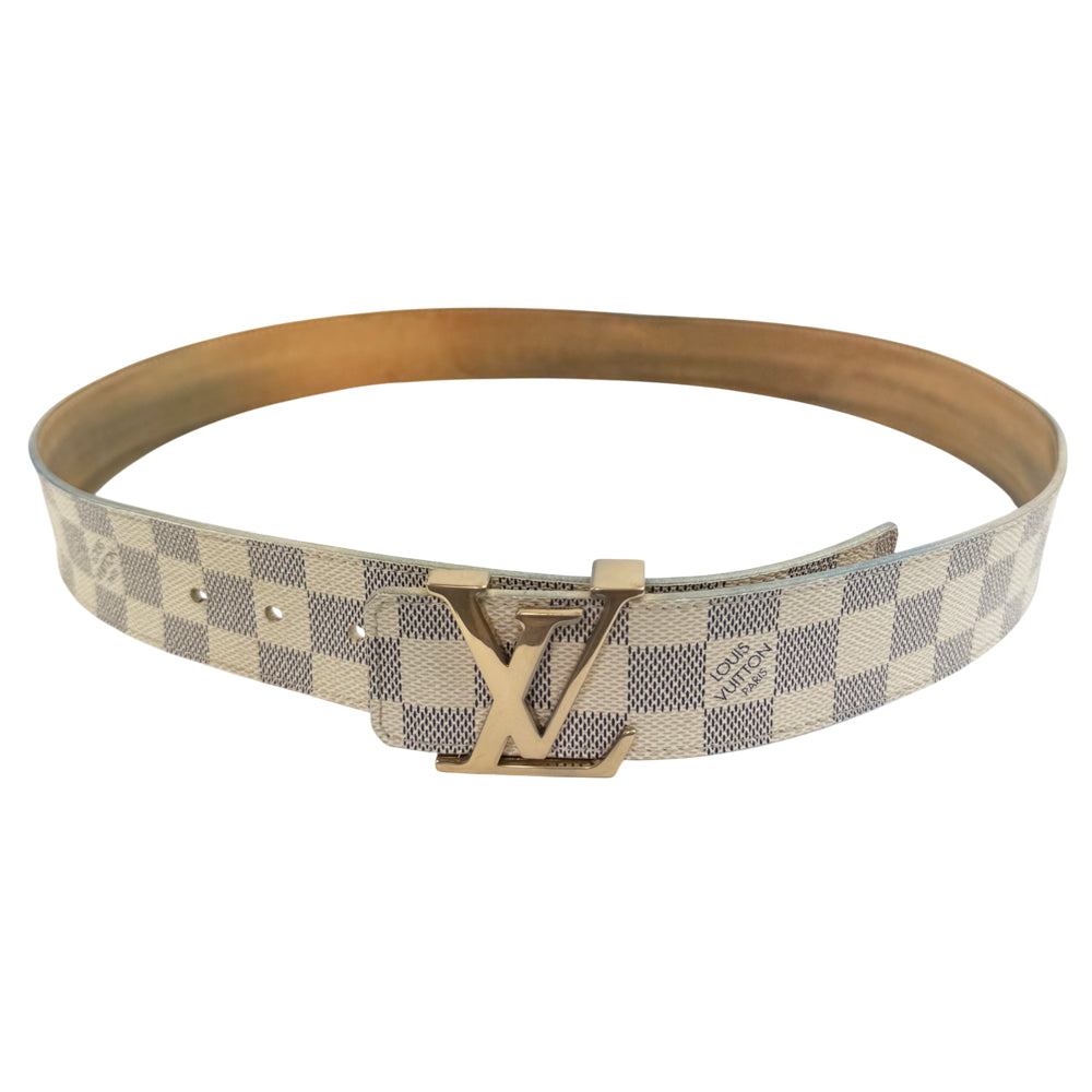 LOUIS VUITTON Damier Azur LV Initials Gold Belt Sz 100/40 LHQ977