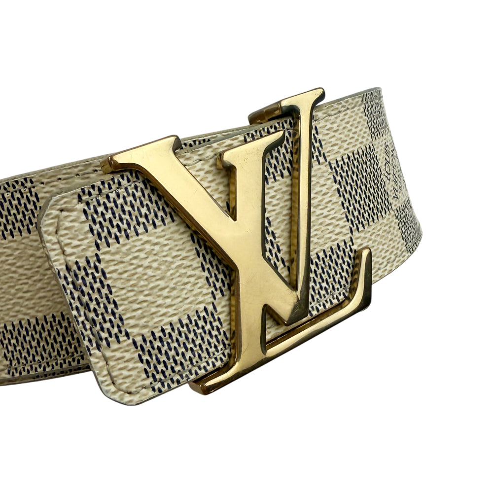 LOUIS VUITTON Damier Azur LV Initials Gold Belt Sz 100/40 LHQ977