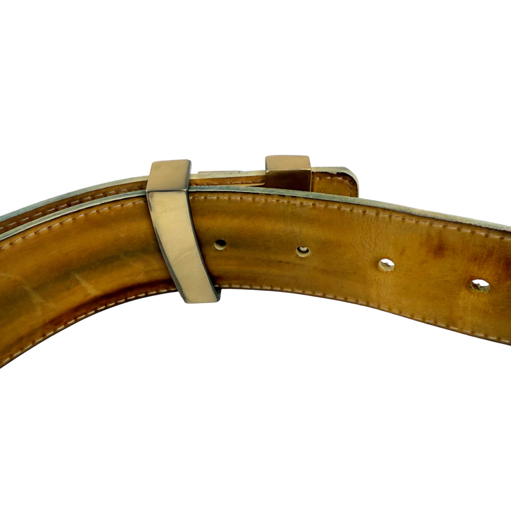 LOUIS VUITTON Damier Azur LV Initials Gold Belt Sz 100/40 LHQ977