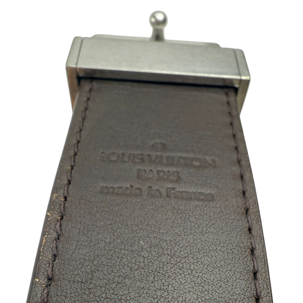 LOUIS VUITTON Damier Ebene Santur Carre Silver Buckle Belt Size 36" LHQ978