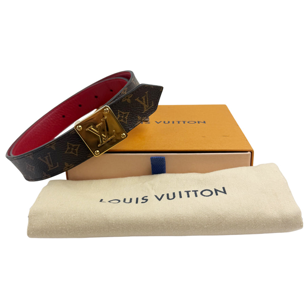 LOUIS VUITTON Monogram Reversible Red Leather Belt Size 32 LHQ997