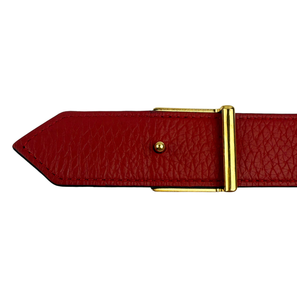LOUIS VUITTON Monogram Reversible Red Leather Belt Size 32 LHQ997