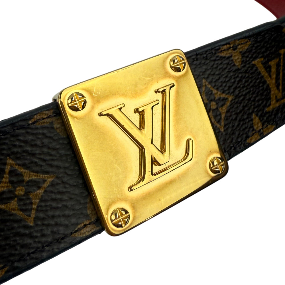 LOUIS VUITTON Monogram Reversible Red Leather Belt Size 32 LHQ997