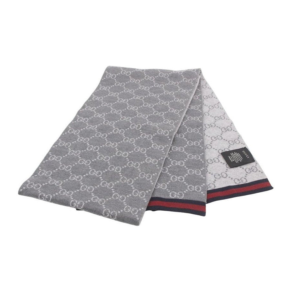 GUCCI Grey Sherry Line Wool Scarf LHQ2239