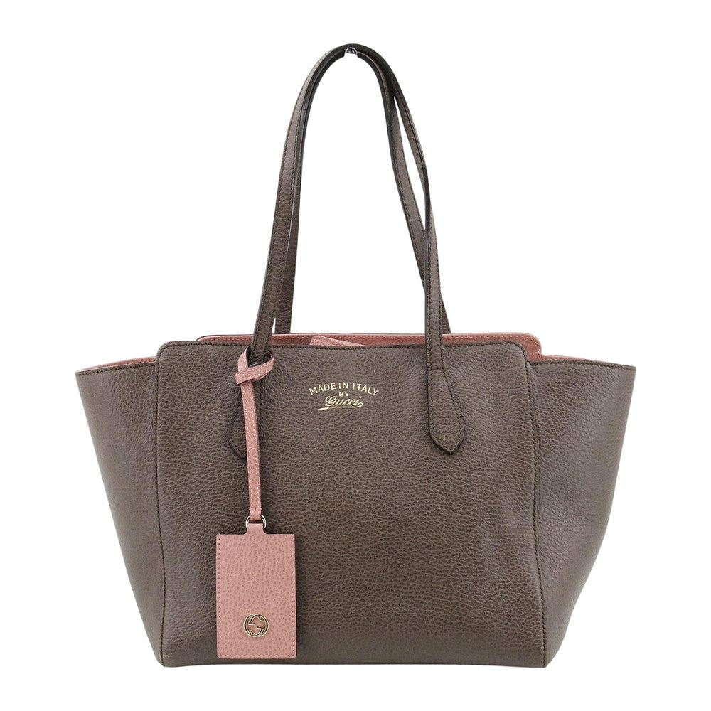GUCCI Swing Leather Tote Bag Taupe LHQ2515