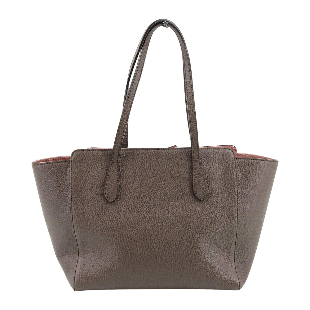 GUCCI Swing Leather Tote Bag Taupe LHQ2515