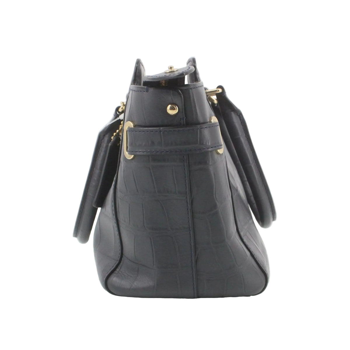 COACH Navy Crocodile Embossed Leather Carryall Shoulder Handbag LHQ2385